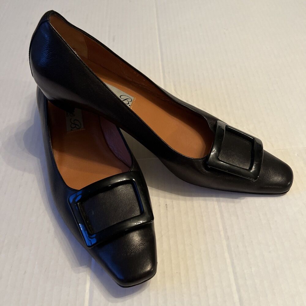 Diane B Womens 39/8-8.5 Leather Square Toe Buckled Flats Black VERY GOOD